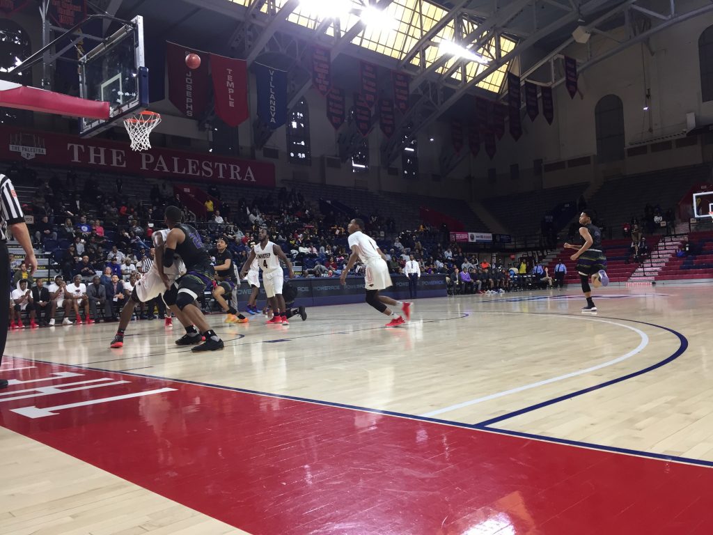file-1-1 Imhotep Charter (white) and MLK High School (black) playing the city public league title game at the Palestra, February 25, 2018. (Avi Wolfman-Arent/WHYY)