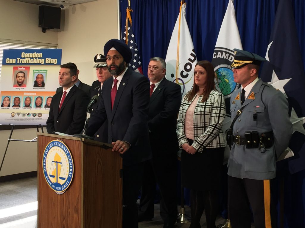 file1-3 New Jersey Attorney General Gurbir Grewal announces charges against seven men for allegedly trafficking guns from Ohio to sell illegally in Camden, N.J.
(Joe Hernandez/WHYY)