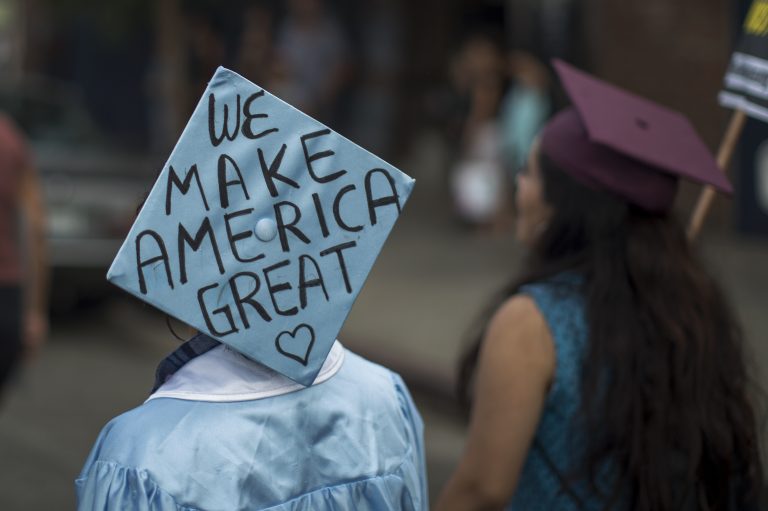 Thousands of immigrants and supporters join the Defend DACA March in Los Angeles in September to oppose the President Trump's ordered end to DACA protections.