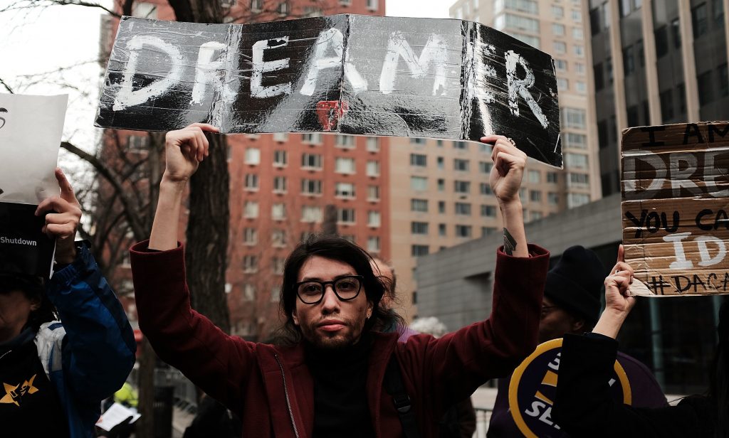 Demonstrators protest the lack of a deal on the Deferred Action for Childhood Arrivals program, which includes so-called DREAMers, last month outside of Federal Plaza in New York City. There is still no deal. Demonstrators protest the lack of a deal on the Deferred Action for Childhood Arrivals program, which includes so-called DREAMers, last month outside of Federal Plaza in New York City. There is still no deal. (Spencer Platt/Getty Images)