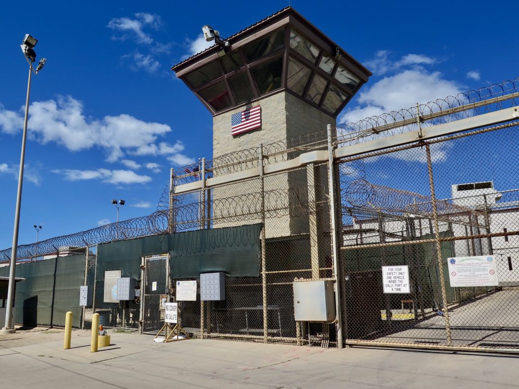 Entrance to Camps 5 and 6, Naval Station Guantánamo Bay. (Photo reviewed and cleared by U.S. military.) Entrance to Camps 5 and 6, Naval Station Guantánamo Bay. (Photo reviewed and cleared by U.S. military.) (David Welna/NPR)