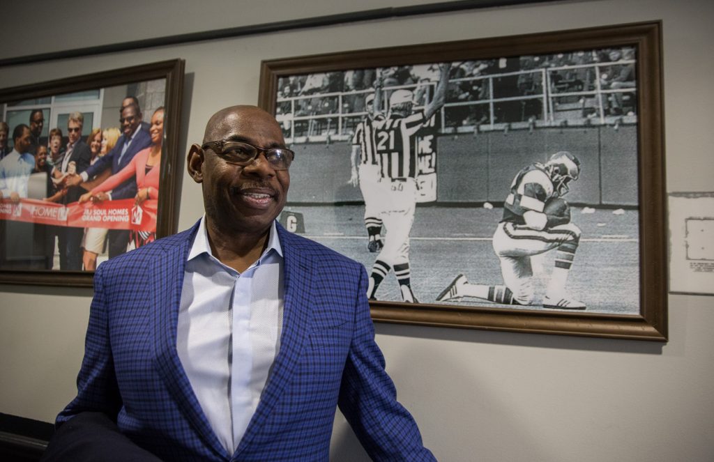 pastor_herb_lutz01 The Rev. Dr. Herb Lusk, one of three chaplains for the Philadelphia Eagles, was there for the team's Super Bowl win in Minnesota — as he's been for there for them through many seasons. (Lindsay Lazarski/WHYY)