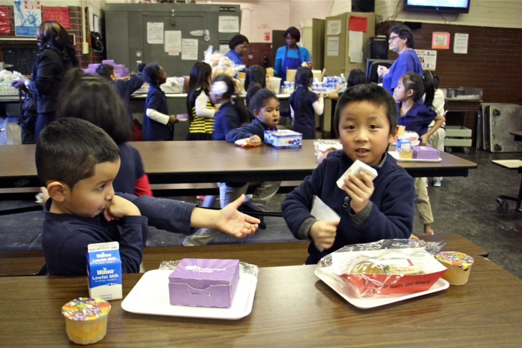 southwark school cafeteria Children at Southwark School eat their school lunches from styrofoam trays, Dec. 20, 2016.