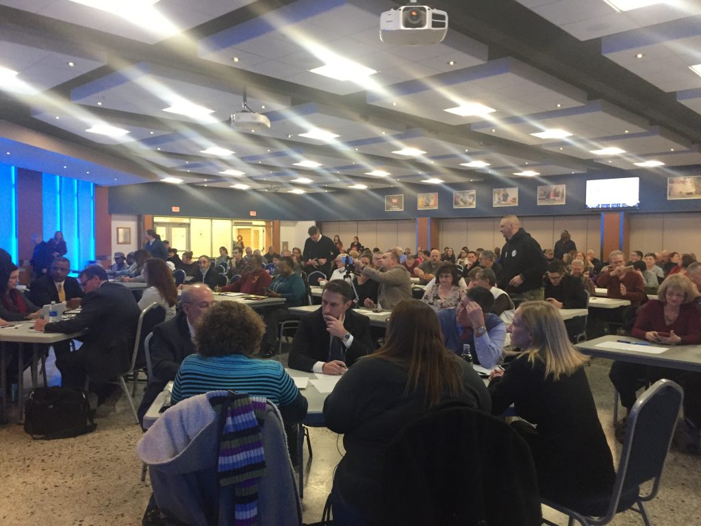 trans bias meeting More than 250 people attended a meeting in Dover on Wednesday night to hear and views about a proposed policy to protect the rights of transgender and other students. (Cris Barrish/WHYY)
