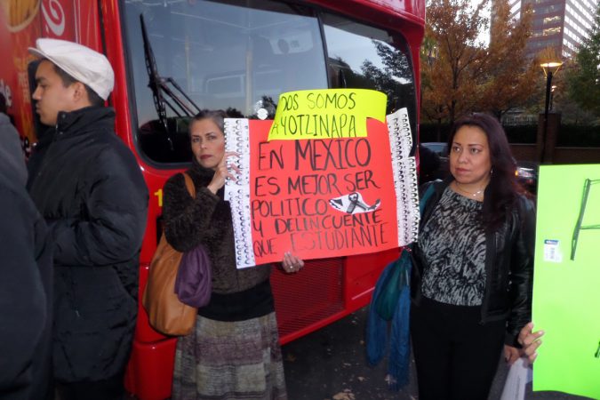 Protesters demonstrate outside of the Mexican Consulate on Independence Mall in Philadelphia on Nov 10, 2014