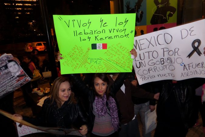 Protesters demonstrate outside of the Mexican Consulate on Independence Mall in Philadelphia on Nov 10, 2014