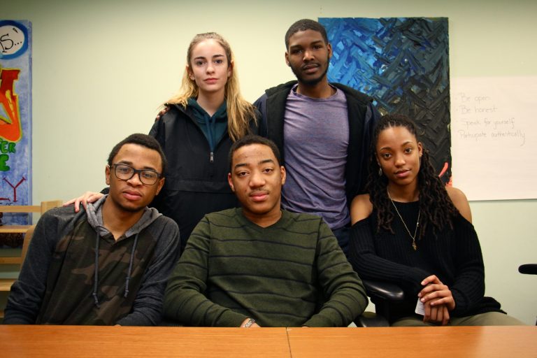 Science Leadership Academy student activists (from left) Tamir Harper, Ella Burrows, Horace Ryans, Kaamil Jones and Zoey Tweh. (