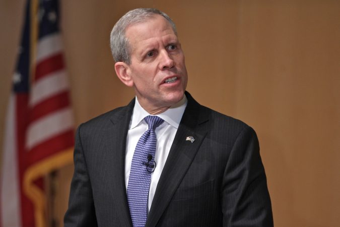 Republican candidate for governor of Pennsylvania, Paul Mango, participates in a debate at the National Constitution Center. (Emma Lee/WHYY)
