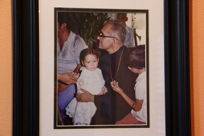 A photograph of Oscar Romero that was used for the mural at the Romero Center in Camden. (Emma Lee/WHYY)