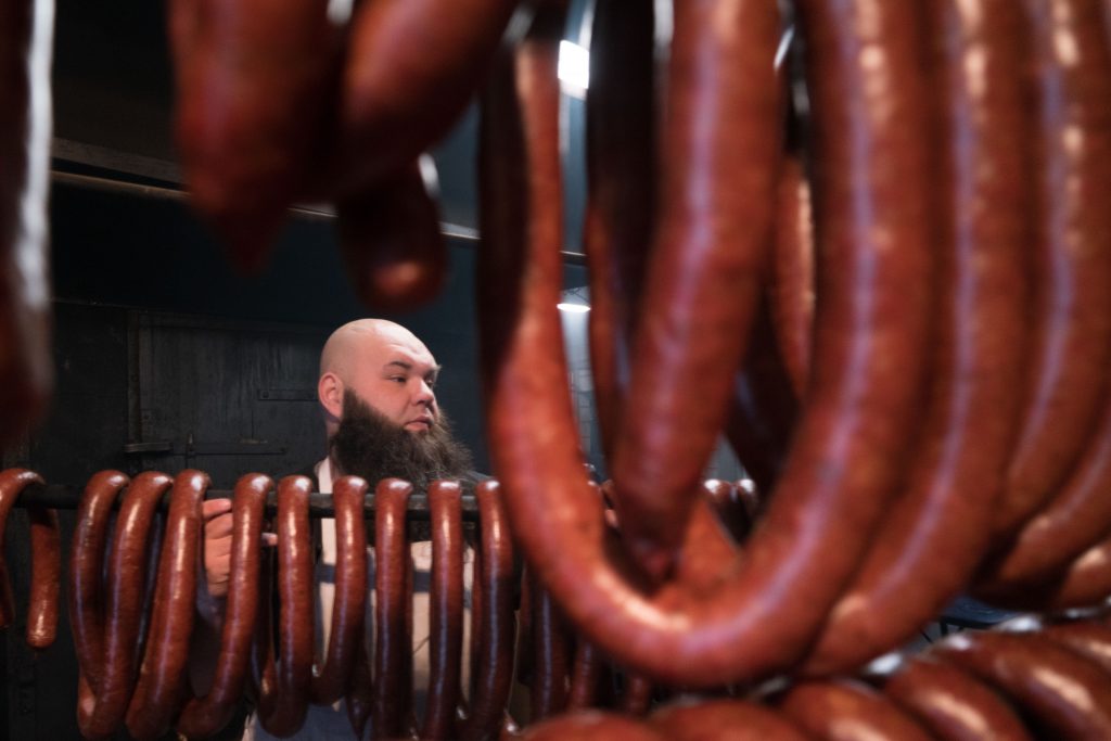 2018 03 30-b eastwood-frank musser-philadelphia port richmond-czerws polish kielbasa good friday Frank Musser stands just outside the smokehouses at Czerw's Polish Kielbasa in Port Richmond.