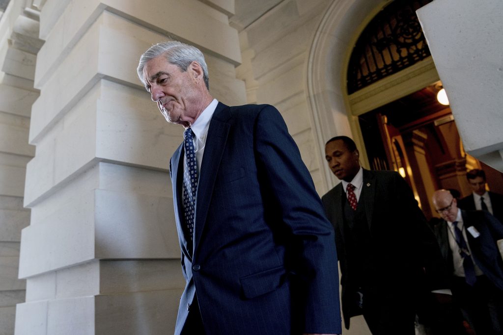 Robert Mueller In this June 21, 2017, file photo, former FBI Director Robert Mueller, the special counsel probing Russian interference in the 2016 election, departs Capitol Hill following a closed door meeting in Washington. (AP Photo/Andrew Harnik, File)