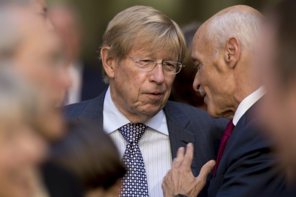 Ted Olson, Michael Chertoff Former United States Solicitor General Ted Olson, (center), speaks with former Homeland Security Secretary Michael Chertoff, (right), before an installation ceremony for FBI Director Chris Wray at the FBI Building, Thursday, Sept. 28, 2017, in Washington. (Andrew Harnik/AP Photo)