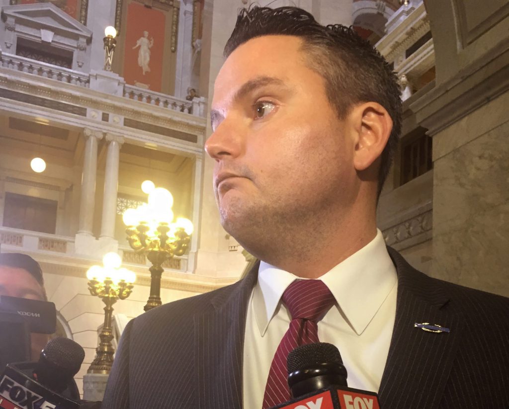 State Lawmaker Womens Assault Allegations Pennsylvania state Rep. Nick Miccarelli is questioned by reporters at the county courthouse in Wilkes-Barre Thursday. A lawmaker who alleges Miccarelli pulled a gun and threatened to kill her has been granted a three-year protective order against him. State Rep. Tarah Toohil alleges Miccarelli was physically abusive during a relationship that ended several years ago. She also says he's been physically intimidating her at the Capitol this year. (AP Photo/Michael Rubinkam)