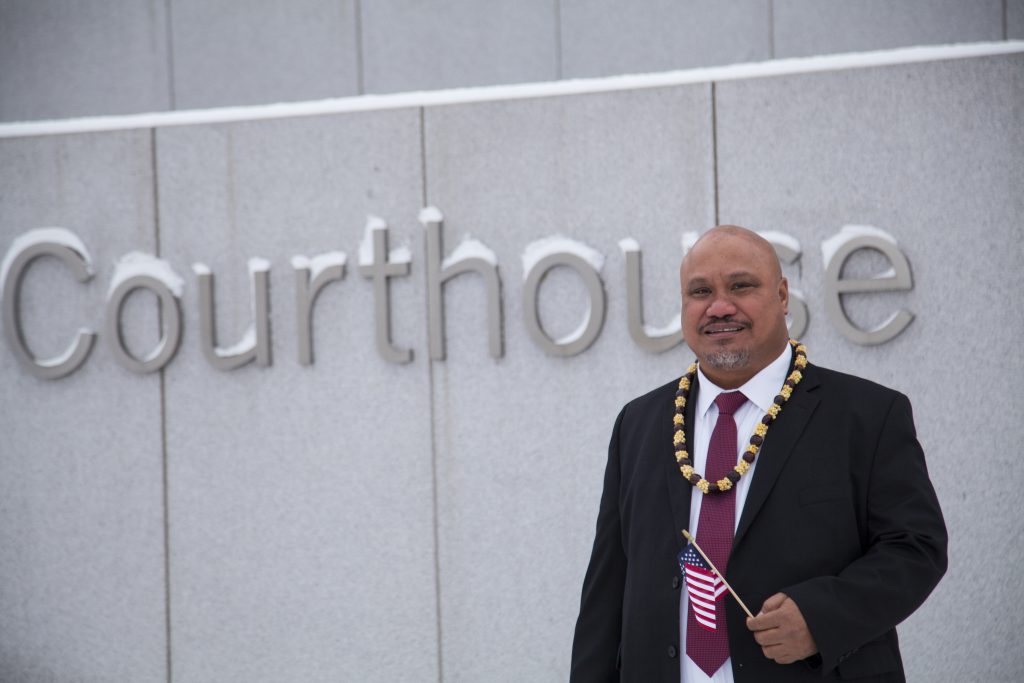 American Samoa-Citizenship In this undated image provided by nonprofit advocacy and legal group Equally American, John Fitisemanu, an American Samoan and the lead plaintiff in a lawsuit against the United States seeking full U.S. citizenship, poses for a photo in Salt Lake City, Utah. (Katrina Keil Youd/Equally American via AP)