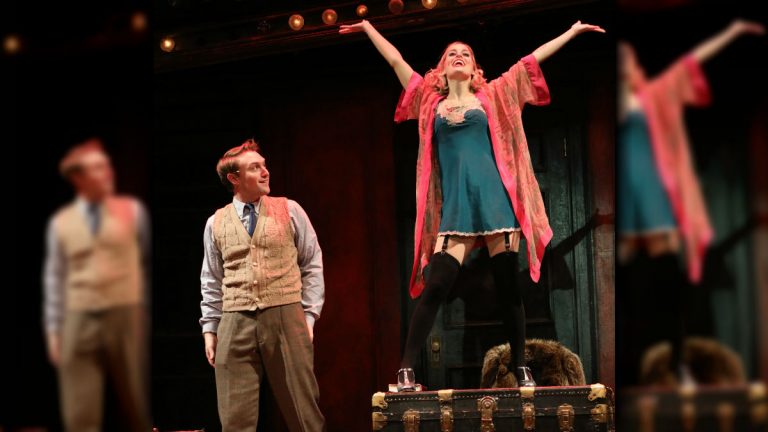 Carl Pariso (Clifford Bradshaw) and Bailey McCall Thomas (Sally Bowles) in CABARET. (photo by Joan Marcus)