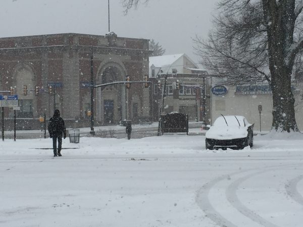 The Glenside Train Station, typically packed with parked cars, was nearly deserted Wednesday (Nora O'Dowd/WHYY)