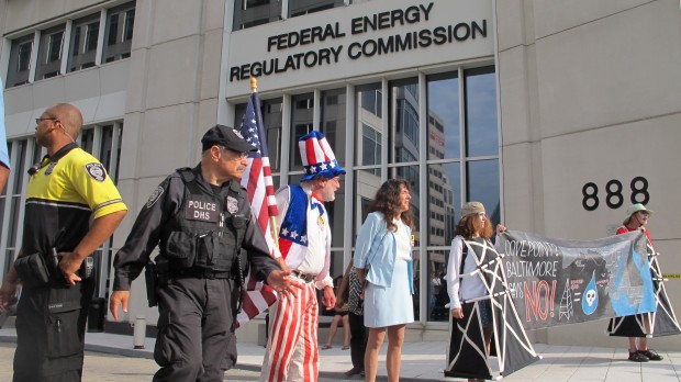 Protesters outside the Federal Energy Regulatory Commission in Washington, DC. The agency has announced plans to limit public comments on pipeline projects if the comments are submitted outside the deadline. (Marie Cusick/StateImpact Pennsylvania)