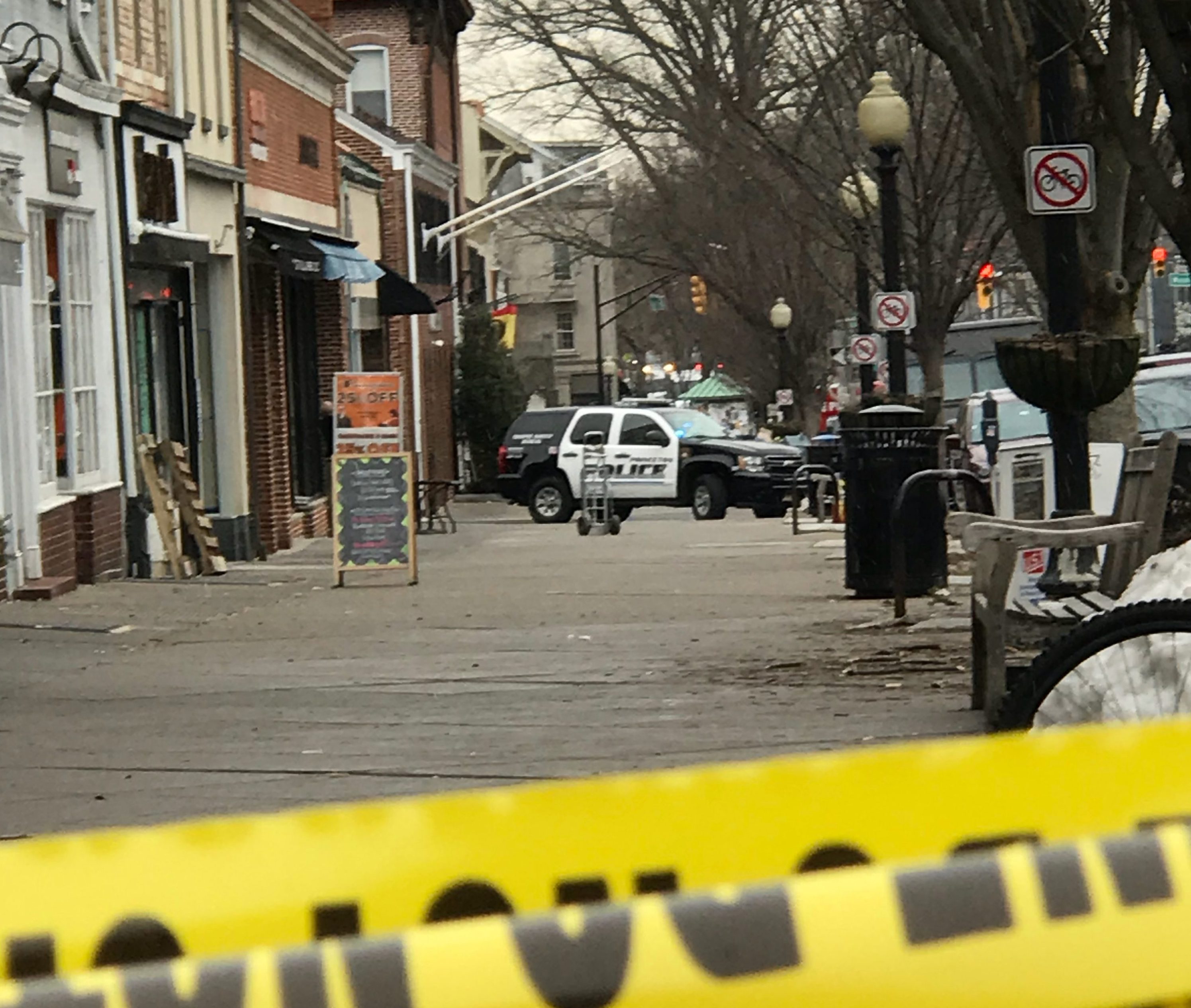 Image uploaded from iOS (3) Police in Princeton, N.J. closed Nassau Street between Washington and Witherspoon streets after a person with a gun entered the Panera restaurant there. (Dana Difilippo/WHYY)