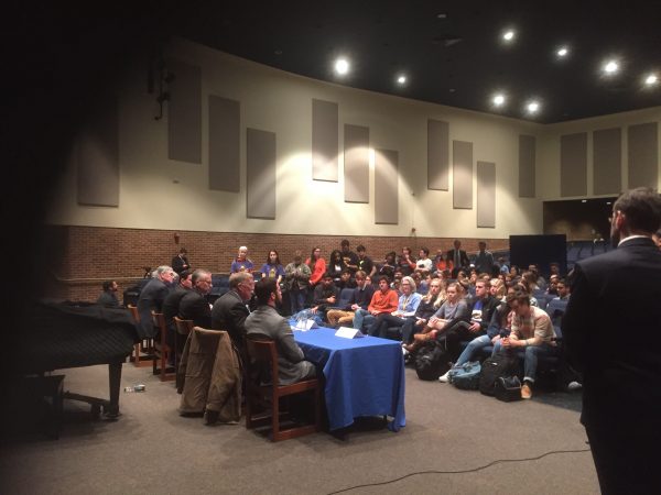 From inside Caesar Rodney High School in Dover where school held a “town hall” to hear students speak on gun issues and school safety.