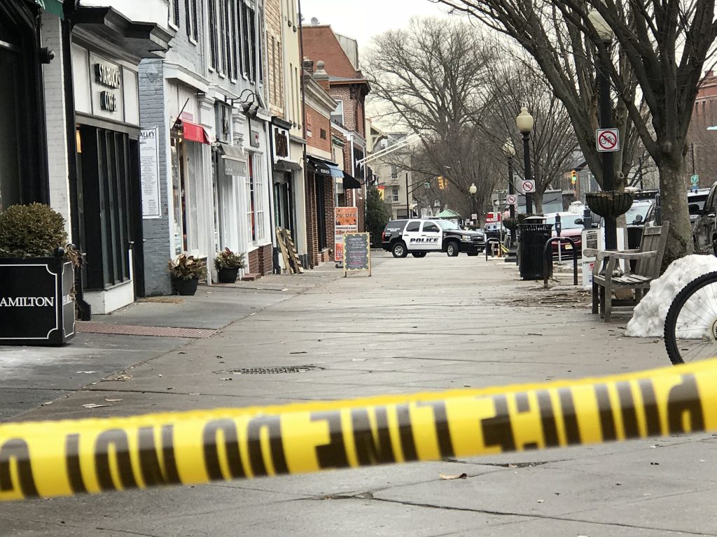 Image uploaded from iOS (4) Police in Princeton, N.J. have closed Nassau Street between Washington Road and Witherspoon Street after a person with a gun entered the Panera restaurant there. (Dana Difilippo/WHYY)