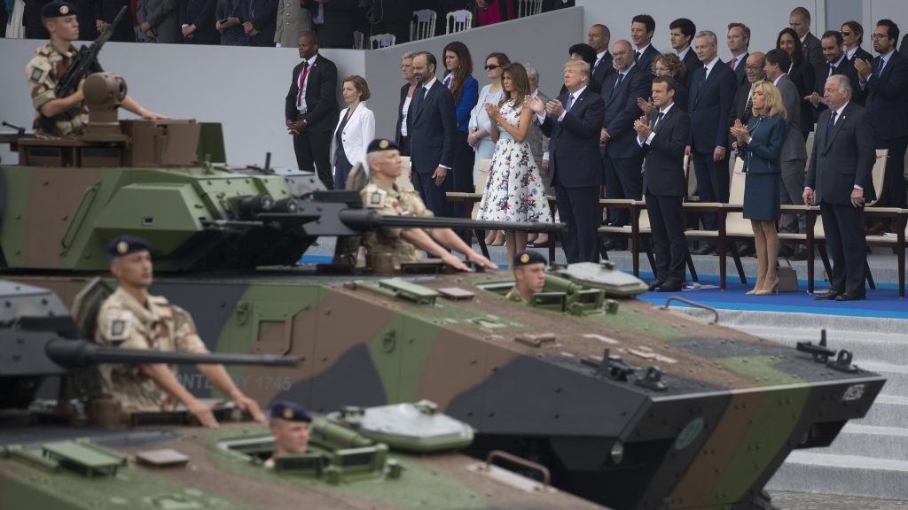 The Bastille Day festivities in Paris last summer gave President Trump the inspiration to call for a military parade in Washington. But the Pentagon says there will be no tanks in its parade in November.
The Bastille Day festivities in Paris last summer gave President Trump the inspiration to call for a military parade in Washington. But the Pentagon says there will be no tanks in its parade in November. (Carolyn Kaster/AP)
