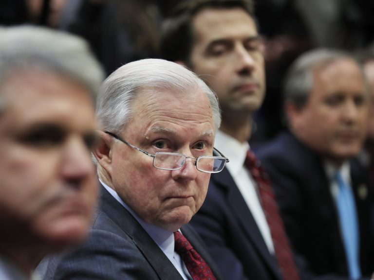 Attorney General Jeff Sessions at a roundtable meeting on sanctuary cities hosted by President Trump earlier this month.
(Manuel Balce Ceneta/AP)