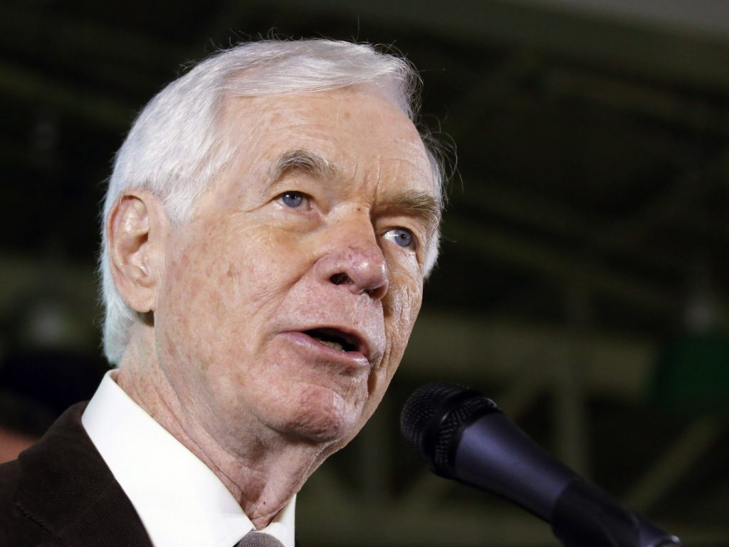 Sen. Thad Cochran, R-Miss., in a file photo from election night in 2014. Citing health issues, Cochran announced he will step down on April 1, 2018 after nearly 40 years in the Senate. Sen. Thad Cochran, R-Miss., in a file photo from election night in 2014. Citing health issues, Cochran announced he will step down on April 1, 2018 after nearly 40 years in the Senate.
