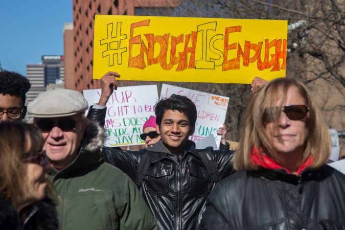 Thousands of citizens, of all ages, gathered together in Philadelphia to participate in the nationwide March for Our Lives, March 24, 2018. (Emily Cohen for WHYY)