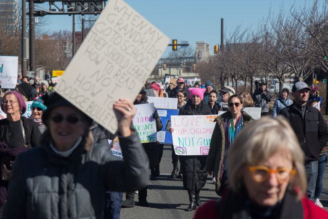 Thousands of citizens, of all ages, gathered together in Philadelphia to participate in the nationwide March for Our Lives, March 24, 2018. (Emily Cohen for WHYY)
