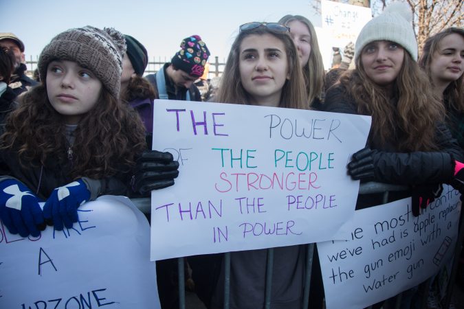 Thousands of citizens, of all ages, gathered together in Philadelphia to participate in the nationwide March for Our Lives, March 24, 2018. (Emily Cohen for WHYY)