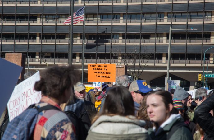 Thousands of citizens, of all ages, gathered together in Philadelphia to participate in the nationwide March for Our Lives, March 24, 2018. (Emily Cohen for WHYY)