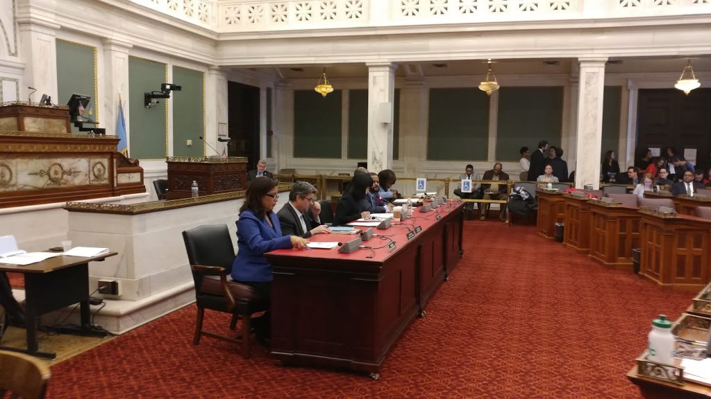council 3-6-18 Philadelphia City Council members listen to testimony during a hearing on workplace issues. (Tom MacDonald/ WHYY)