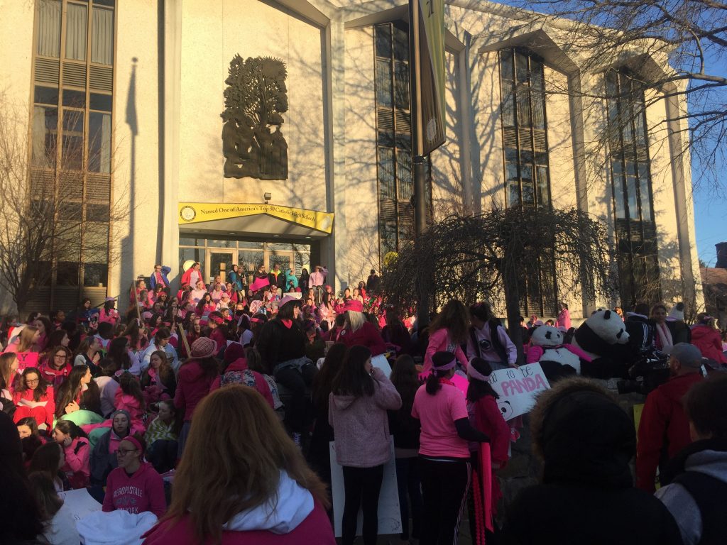 Padua protest Hundreds of students and parents at Padua Academy protested the principal's sudden ouster Monday. (Cris Barrish/WHYY)