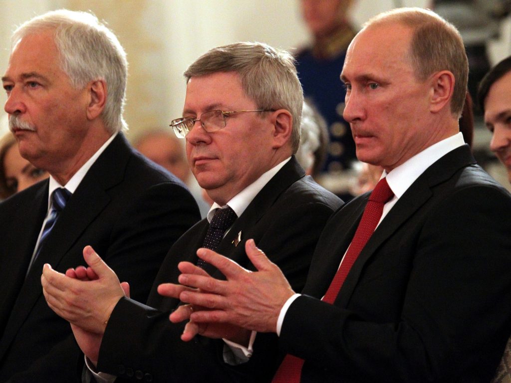 Russian politician Alexander Torshin, standing next to then-Russian prime minister Vladimir Putin, attends a ceremony at the Kremlin in 2011. Torshin is a lifetime member of the National Rifle Association, and says he met Donald Trump through the group in 2015. Russian politician Alexander Torshin, standing next to then-Russian prime minister Vladimir Putin, attends a ceremony at the Kremlin in 2011. Torshin is a lifetime member of the National Rifle Association, and says he met Donald Trump through the group in 2015. (Konstantin Zavrazhin/Getty Images)