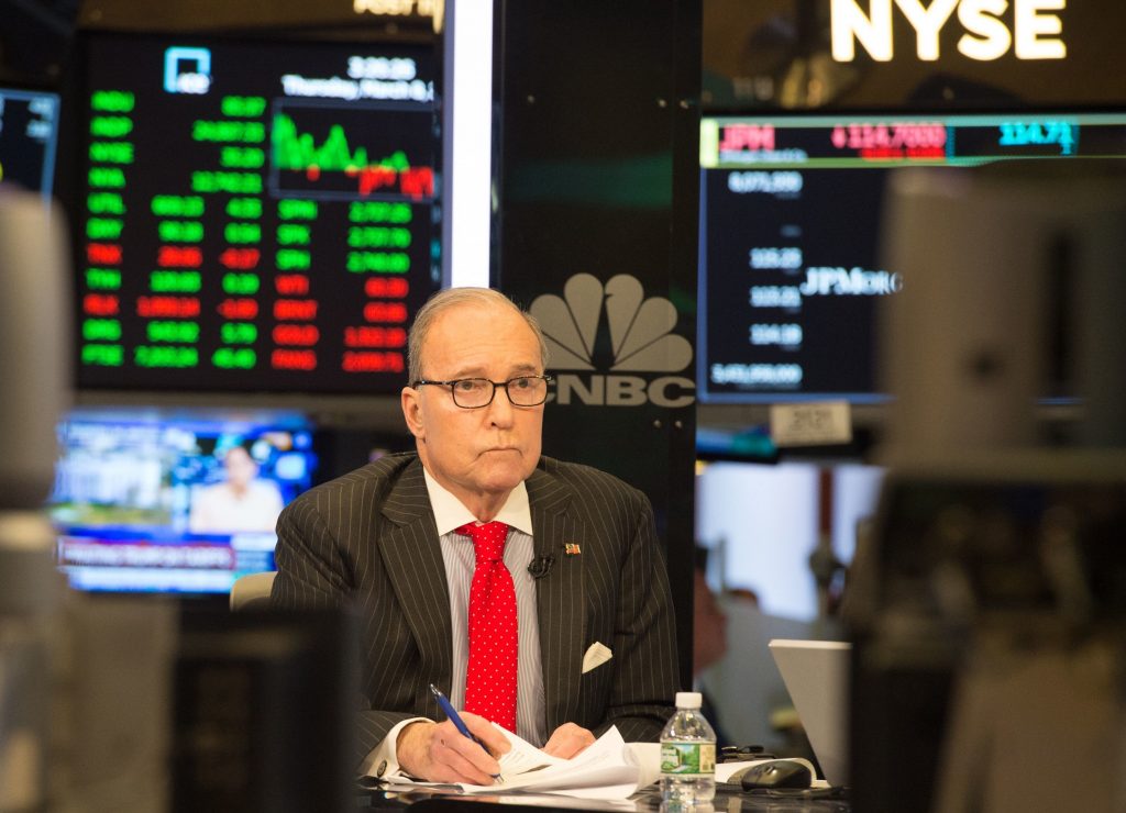 Conservative commentator and economic analyst Larry Kudlow speaks on CNBC’s set at the New York Stock Exchange on March 8. Conservative commentator and economic analyst Larry Kudlow speaks on CNBC's set at the New York Stock Exchange on March 8. (Bryan R. Smith/AFP/Getty Images)