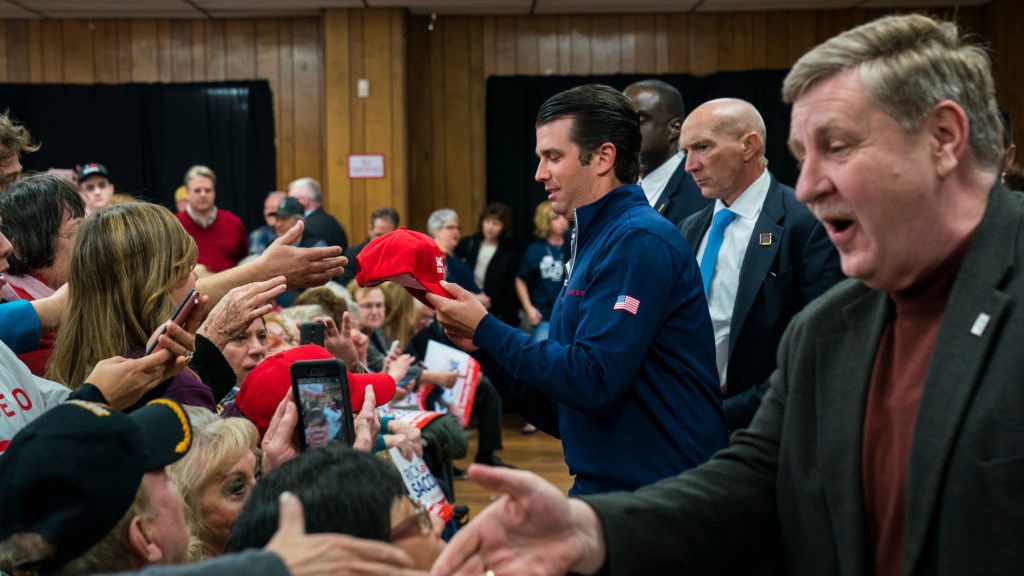 Donald Trump Jr. and Rick Saccone, GOP nominee for Pennsylvania’s 18th district, shake hands with supporters during a campaign rally on Monday. Donald Trump Jr. and Rick Saccone, GOP nominee for Pennsylvania's 18th district, shake hands with supporters during a campaign rally on Monday.