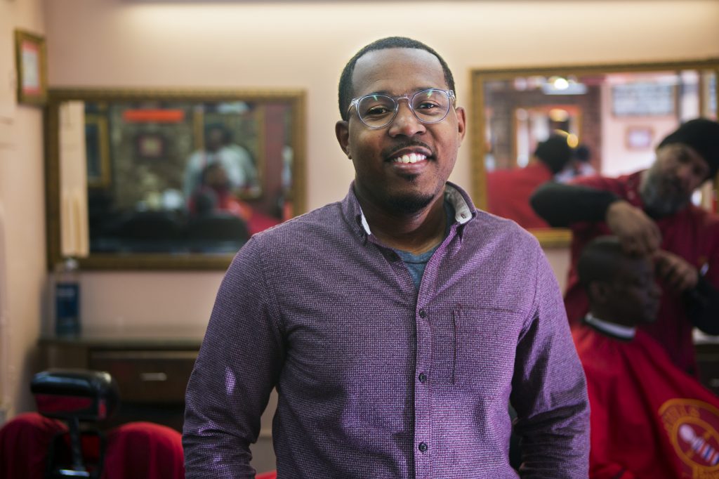 Alvin Irby, founder of Barbershop Books, is on a mission to get kids reading in the barbershop. Alvin Irby, founder of Barbershop Books, is on a mission to get kids reading in the barbershop.
(Nickolai Hammer/NPR)