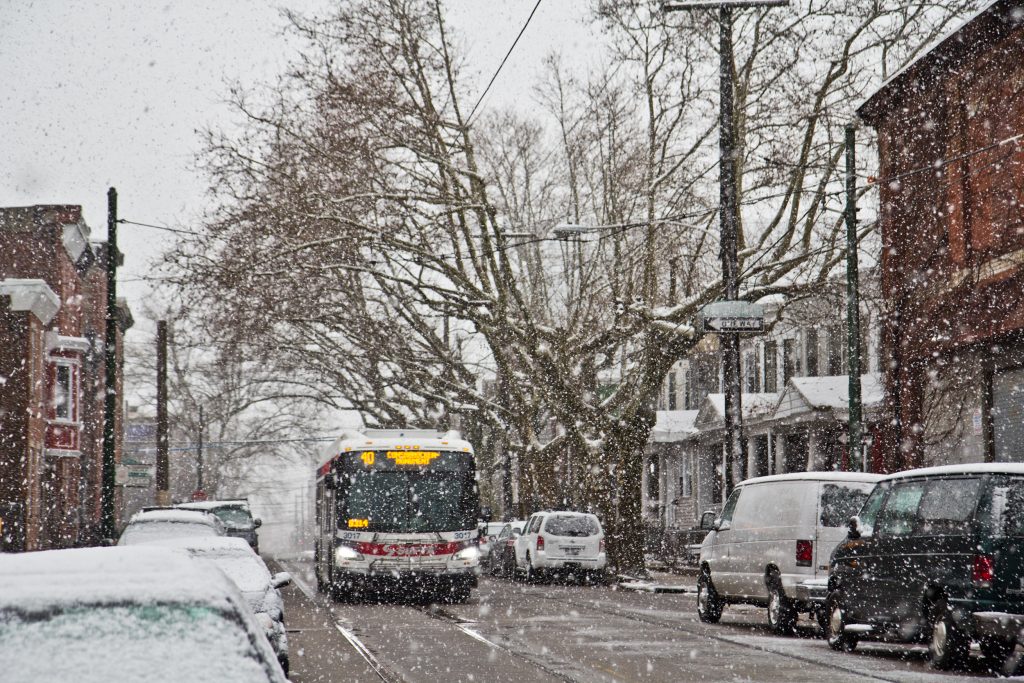 nor’easter-5 Heavy wet snow falls in West Philadelphia Wednesday morning. (Kimberly Paynter/WHYY)