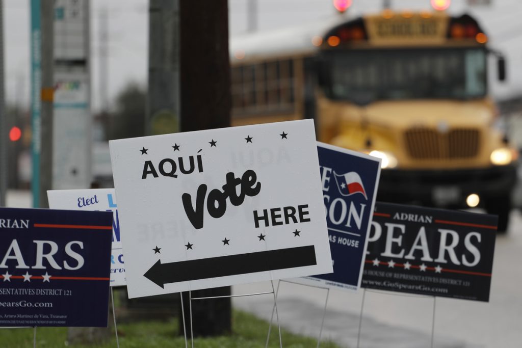 Texas Primary Signs mark a polling site in San Antonio, Texas
