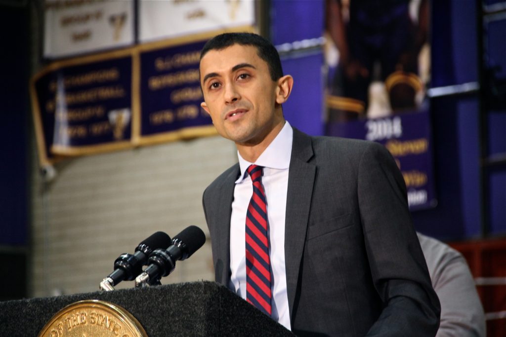 2014 12 02-e lee-paymon rouhanifard-camden high school Former Camden schools Superintendent Paymon Rouhanifard at Camden High School. December 2, 2014 (Emma Lee/WHYY, file)
