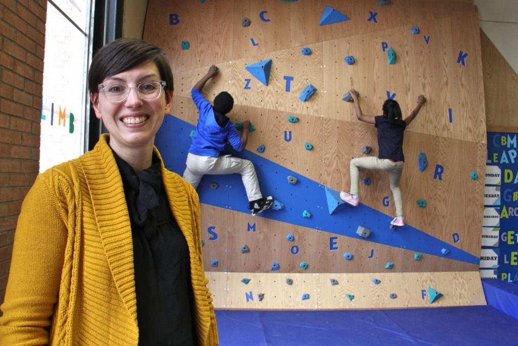 2018 03 27-e lee-meghan talarowski-philadelphia cecil b moore library-risky play climbing wall Meghan Talarowski of Studio Ludo designed the climbing wall at the Cecil B. Moore library with the idea that children need