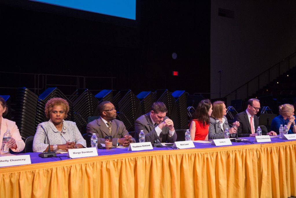 2018 04 04-e cohen-upper darby high school-5th congressional debate Thirteen of the 14 Democratic candidates for Pennsylvania's newly drawn 5th Congressional District debate at Upper Darby High School.