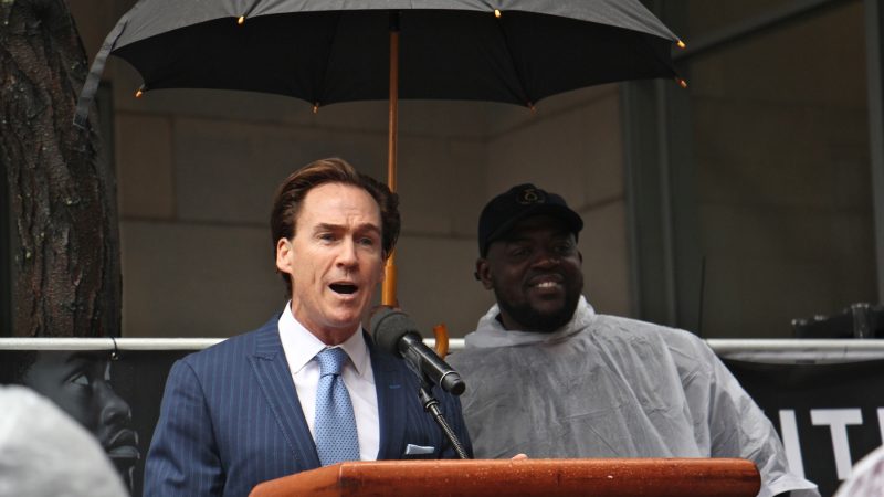 Pennsylvania Lt. Gov. Mike Stack speaks in support of imprisoned rapper Meek Mill. (Emma Lee/WHYY)