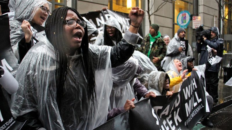 Protesters chant 