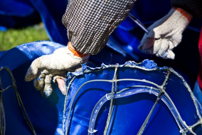 Twenty Chinese artisans spent a month creating the wire and silk structures, then painting them. (Kimberly Paynter/WHYY)