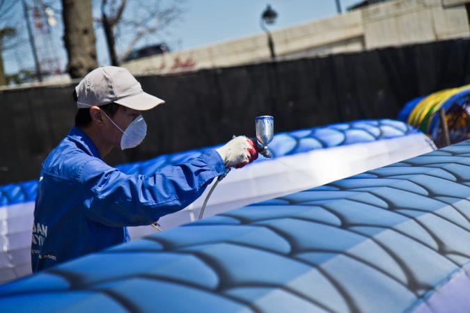 Twenty Chinese artisans spent a month creating the wire and silk structures, then painting them. (Kimberly Paynter/WHYY)