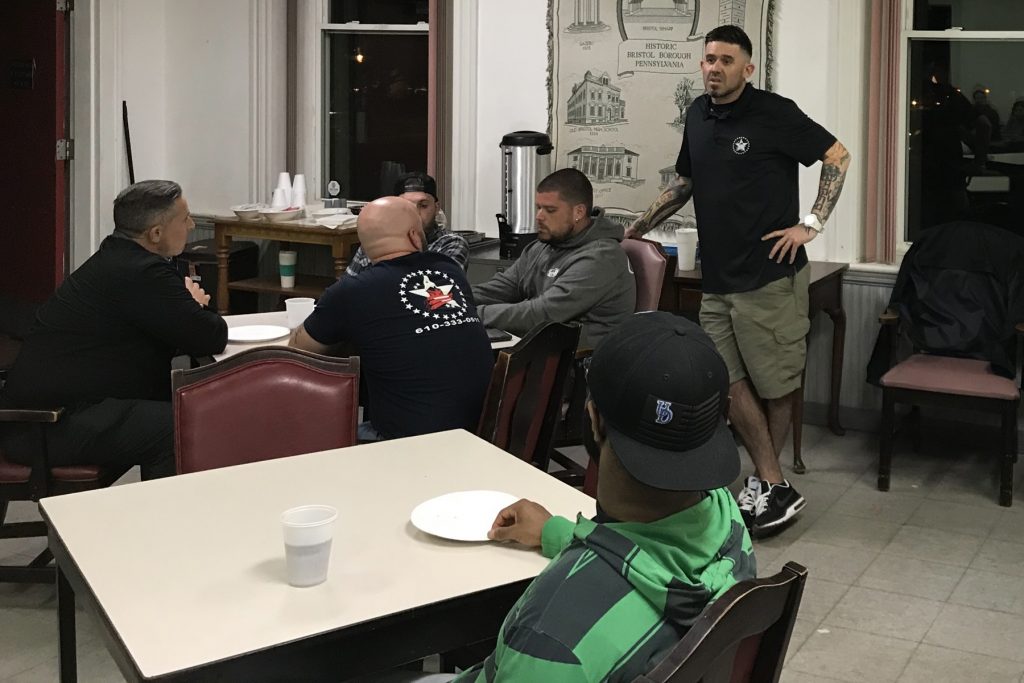 2018 04 23-j wolfram-bryan kennedy-bristol-bucks county recovery houses Bryan Kennedy of Independence Lodge recovery house talks at a community outreach event in Bristol Monday night.