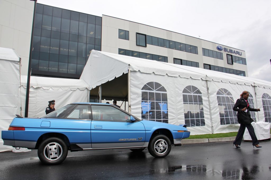 2018 04 27-e lee-camden subaru headquarters-grand opening turbo xt Subaru of America rolls out vintage cars to celebrate the grand opening of its headquarters in Camden.
