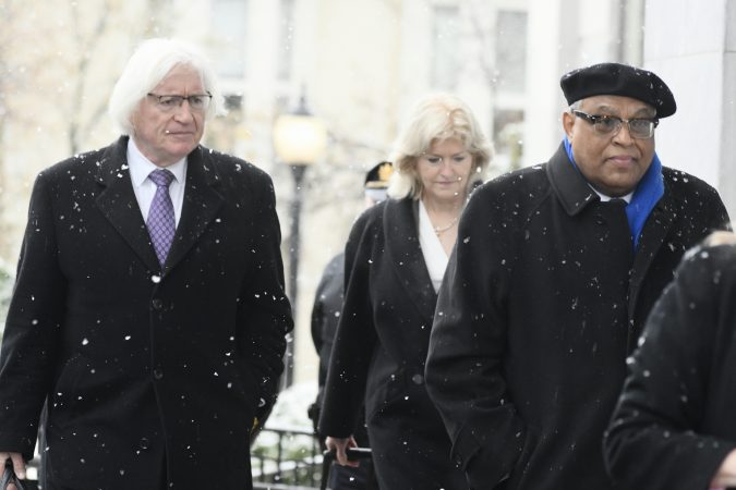Bill Cosby's legal defense team, including attorneys Tom Mesereau and Kathleen Bliss, arrive at the Courthouse in Norristown, PA on Monday, April 2, 2018. (Bastiaan Slabbers for WHYY)