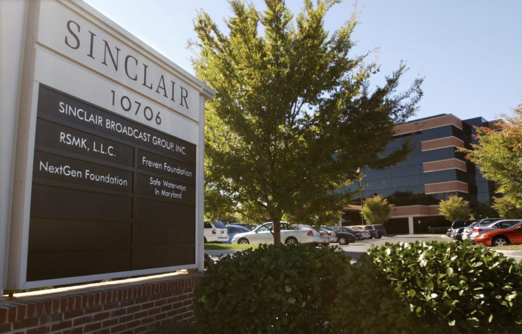 Sinclair Broadcast-Tribune Media FILE - In this Tuesday, Oct. 12, 2004, file photo, Sinclair Broadcast Group, Inc.'s headquarters stands in Hunt Valley, Md. Sinclair Broadcast Group, one of the nation's largest local TV station operators, announced Monday, May 8, 2017, that it will pay about $3.9 billion for Tribune Media, adding more than 40 stations including KTLA in Los Angeles, WPIX in New York and WGN in Chicago. (AP Photo/Steve Ruark, File)
